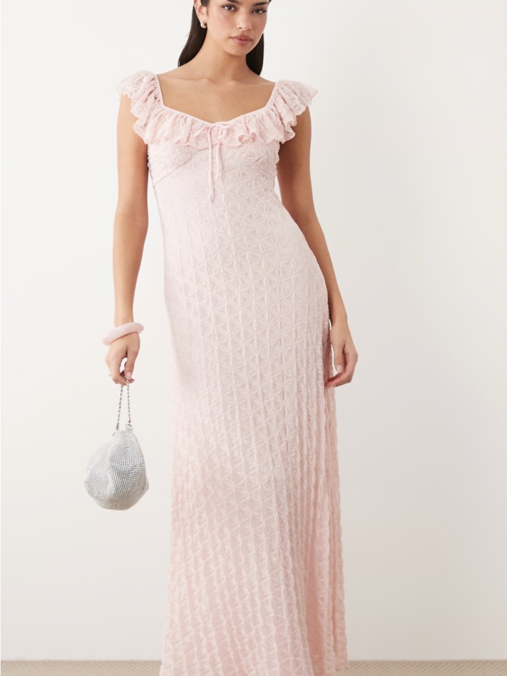 Gina Tricot frill lace maxi dress in pink